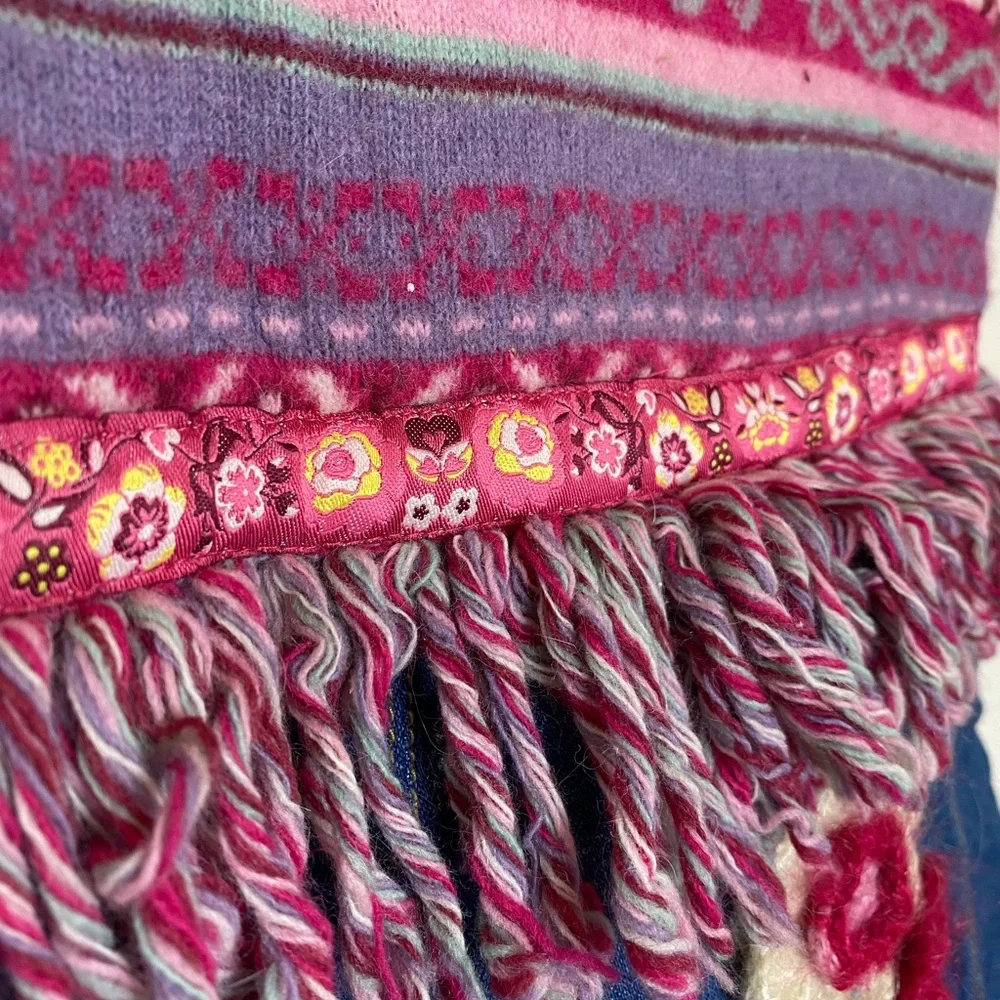 Oilily Girls Boho Dress Fair Isle Sweater Denim Floral Fringe Size 116 (US Sz 6)